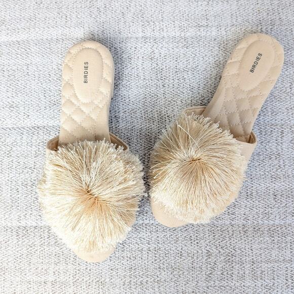 NWOT Birdies The Songbird Champagne Pom Pom Slip On Mule Slippers, size 7 - Picture 1 of 5